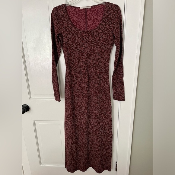 Peruvian Connection Burgundy Moroccan Tile Long Sleeve Maxi Dress Size XS - Picture 2 of 10